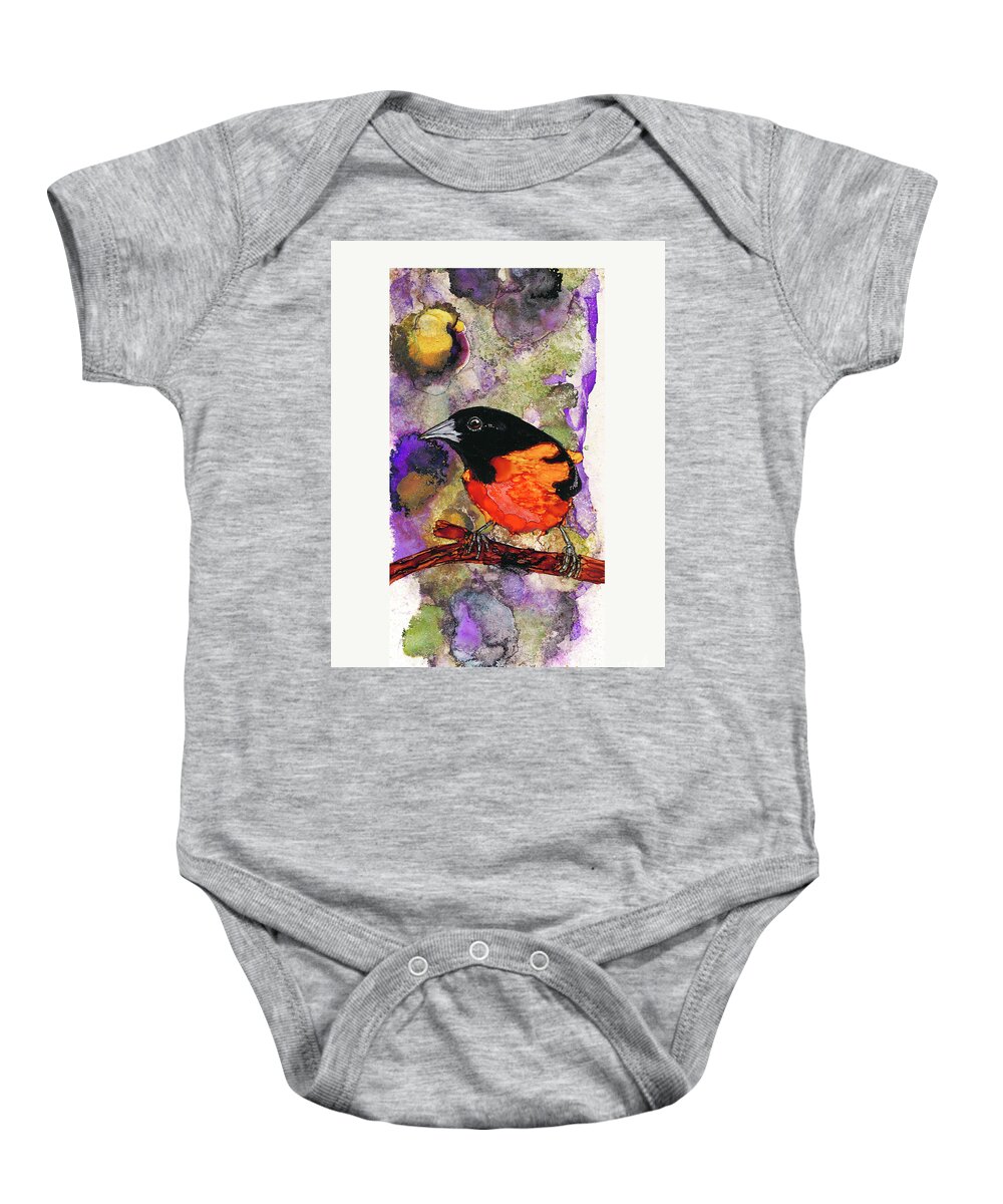 Northern Oriole Baby Onesie featuring the painting Oriole Love by Jan Killian