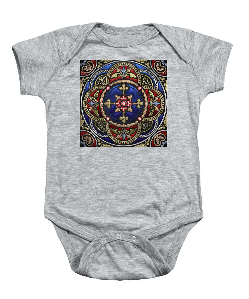 ‘celtic Treasures’ Collection By Serge Averbukh Baby Onesie featuring the digital art Ornate Medieval Sacred Celtic Cross over Black Leather by Serge Averbukh