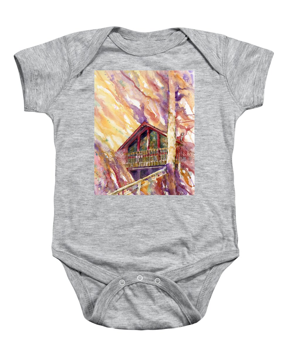 Adirondack Baby Onesie featuring the painting Our Adirondack Camp by Wendy Keeney-Kennicutt