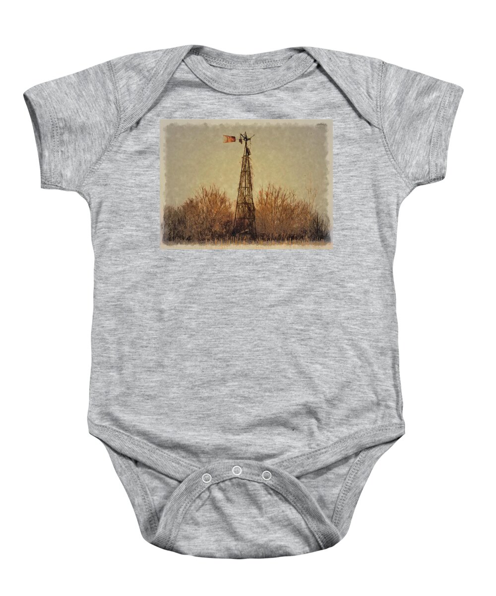 Farm Windmill Baby Onesie featuring the digital art Out Of Order by Leslie Montgomery