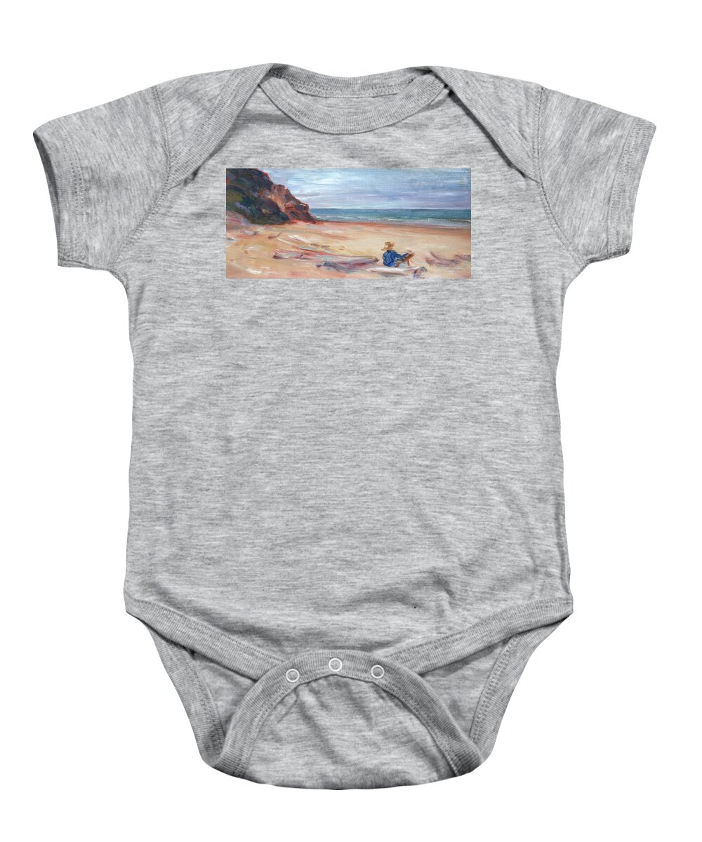 Impressionism Baby Onesie featuring the painting Painting the Coast - Scenic Landscape with Figure by Quin Sweetman