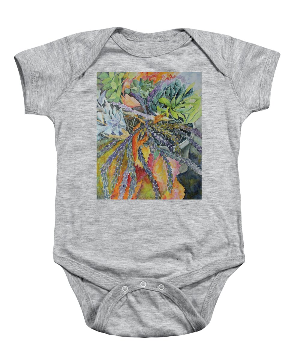 Cacti Baby Onesie featuring the painting Palm Springs Cacti Garden by Jo Smoley