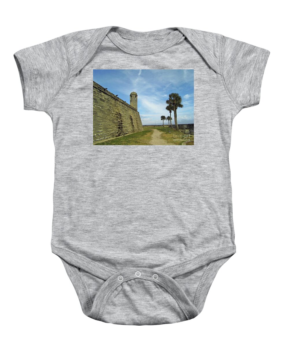 Castillo De San Marcos Baby Onesie featuring the photograph Palm Trees Around The Castillo by D Hackett