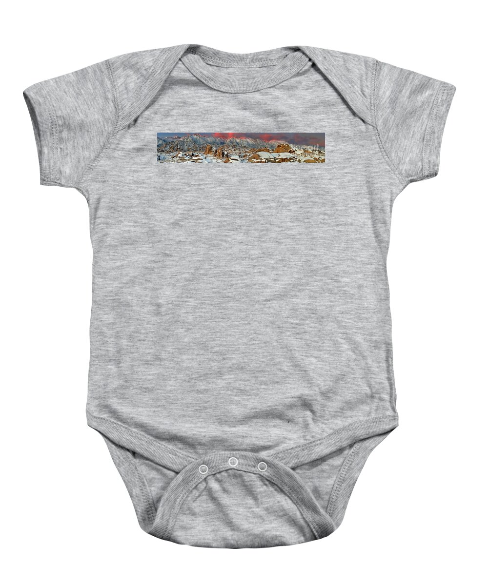 Dave Welling Baby Onesie featuring the photograph Panoramic Winter Sunrise Alabama Hills Eastern Sierras California by Dave Welling