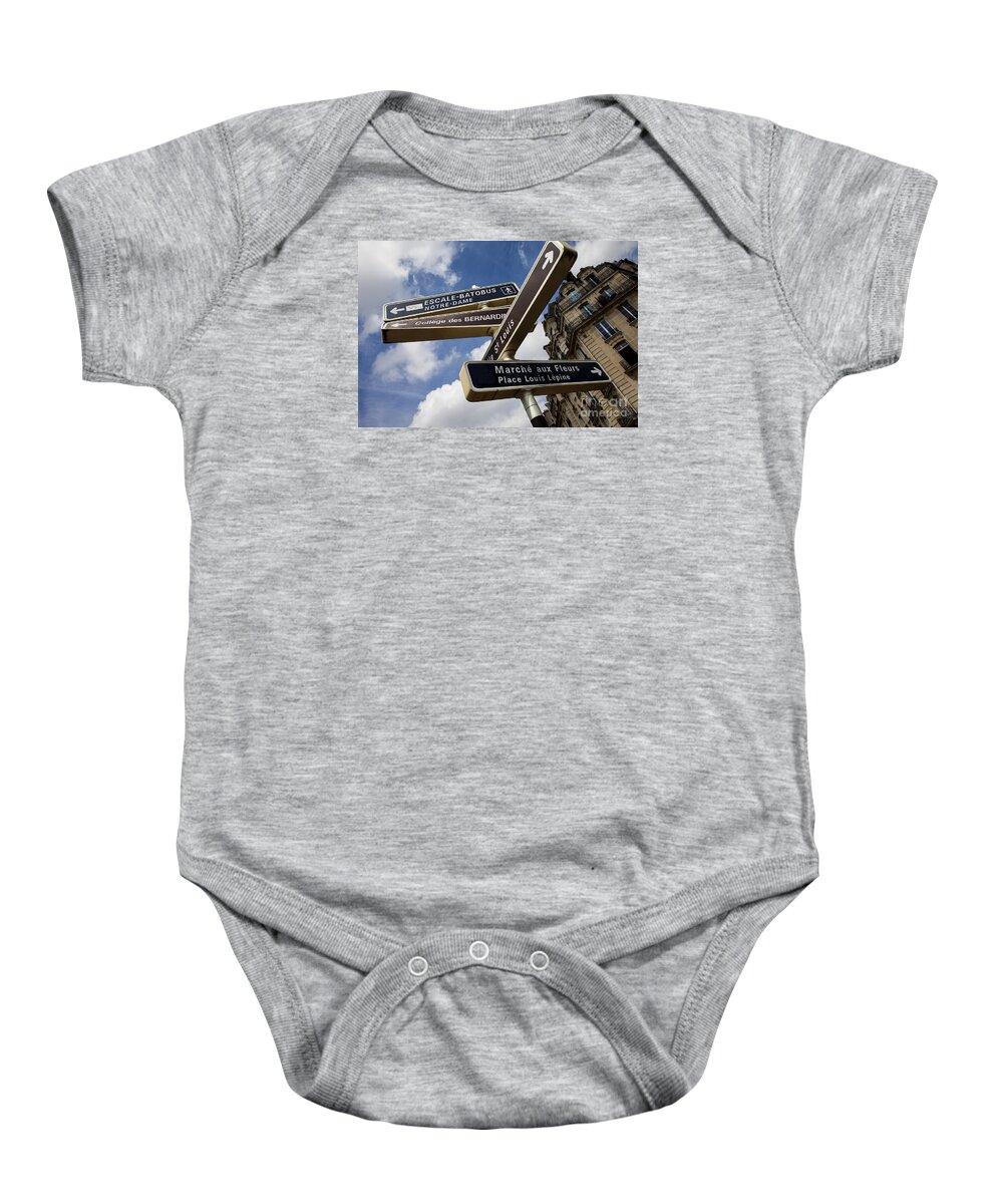 Paris Baby Onesie featuring the photograph Paris Strret Sign by Timothy Johnson