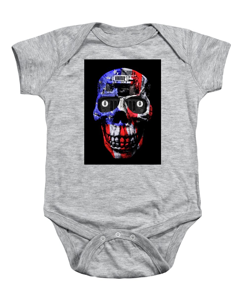 Jeep Baby Onesie featuring the photograph Patriotic Jeeper Cyborg JKU Wrangler NO Red Eyes by Luke Moore