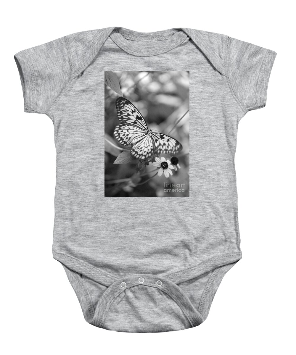 Butterfly Baby Onesie featuring the photograph Peaceful Butterfly - Black and White by Carol Groenen