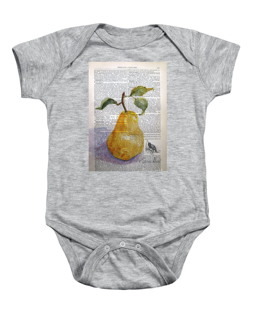 Pear Baby Onesie featuring the painting Pear on Antique Paper by Maria Hunt