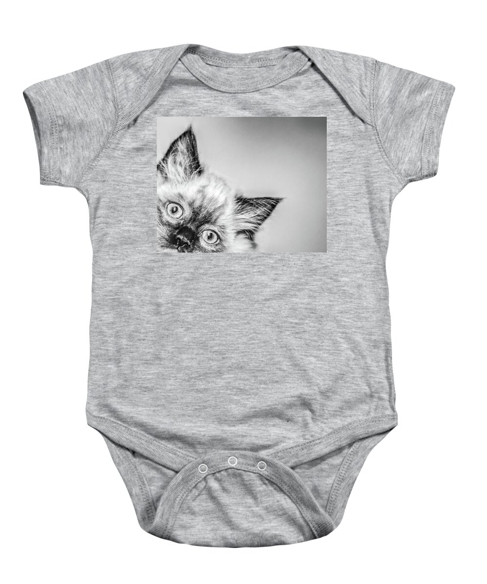 Cat Baby Onesie featuring the photograph Peek a Boo by Jennifer Grossnickle