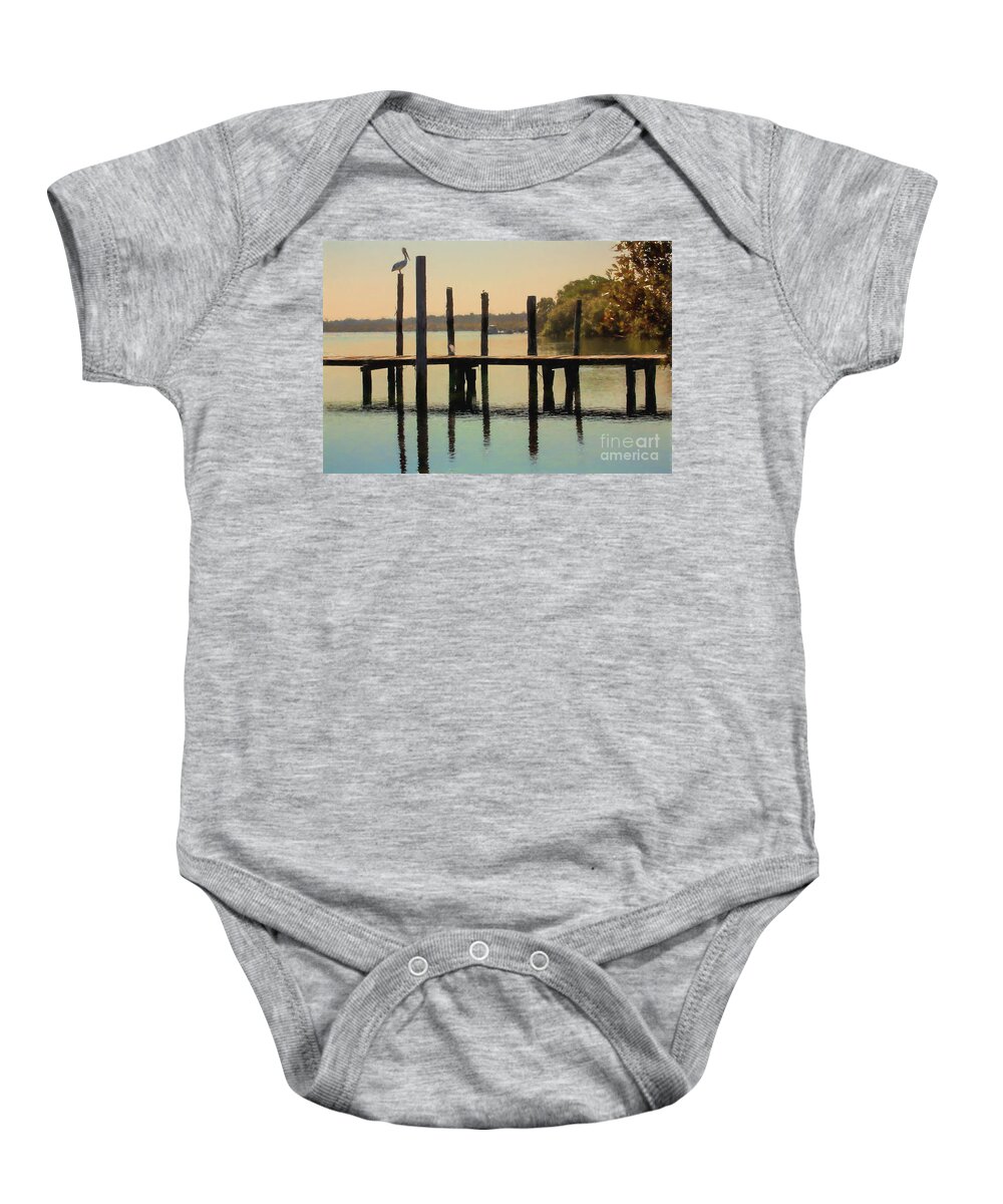 Australian White Pelican Baby Onesie featuring the photograph Pelican on post by Sheila Smart Fine Art Photography
