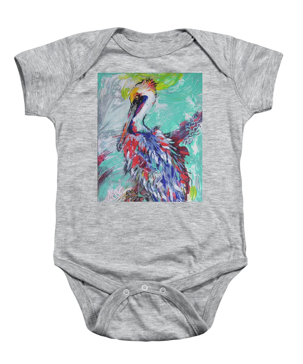 Pelican Baby Onesie featuring the painting Pelican Perch by Jyotika Shroff