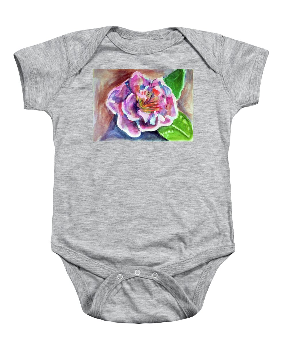Art Baby Onesie featuring the painting Peony by Loretta Nash