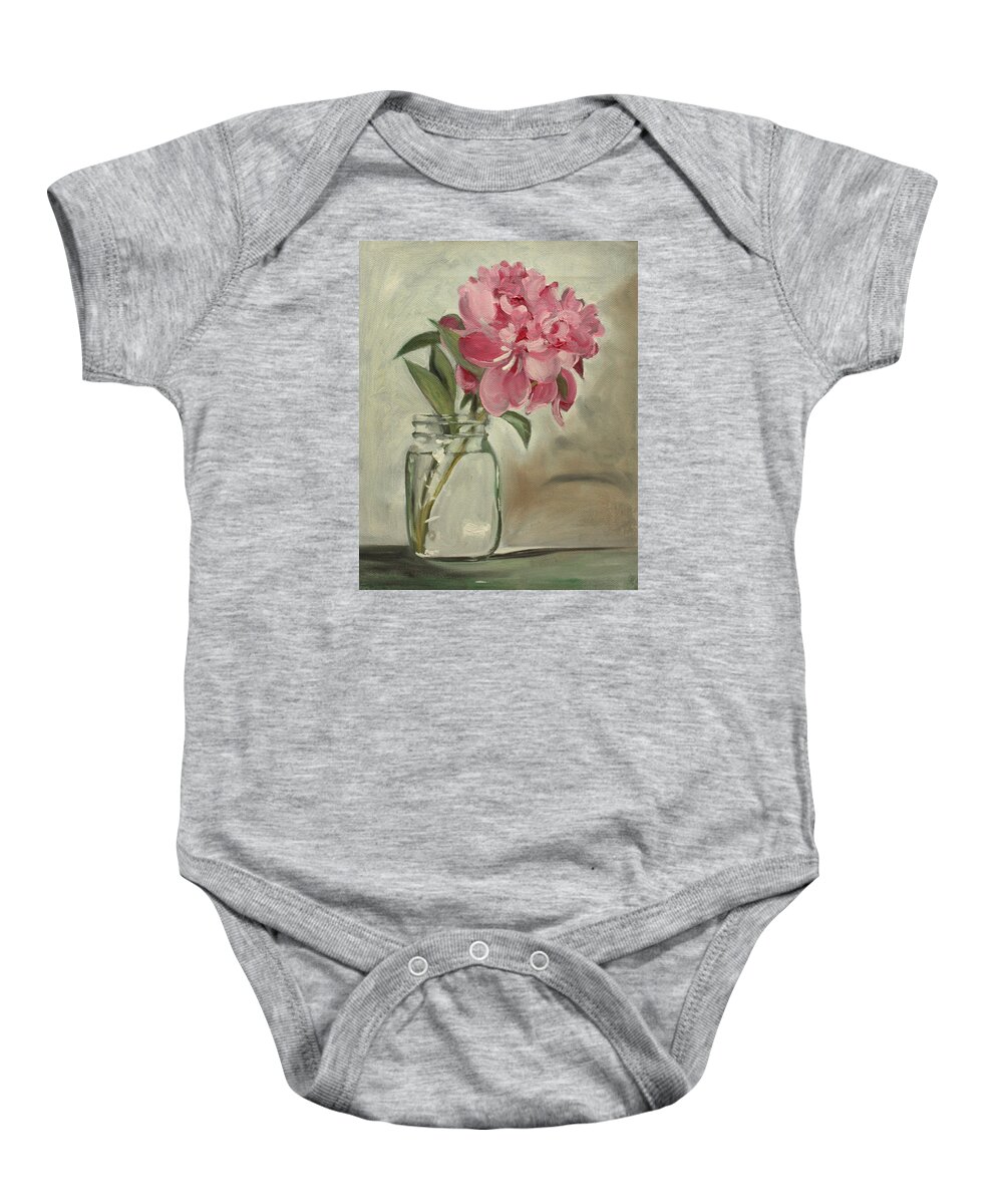 Still-life Baby Onesie featuring the painting Peony by Sarah Lynch