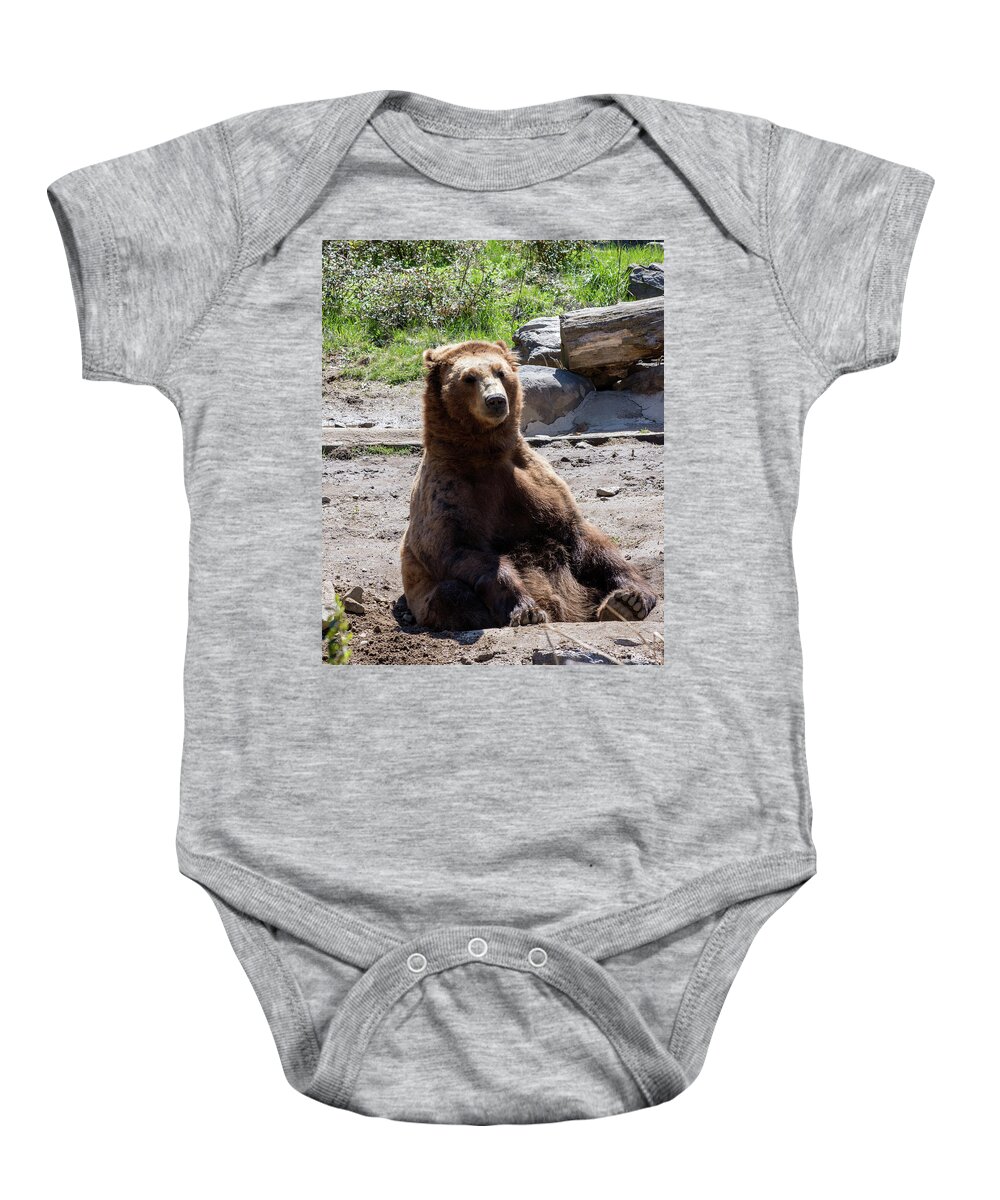 Brown Bear Baby Onesie featuring the photograph People Watching by ChelleAnne Paradis