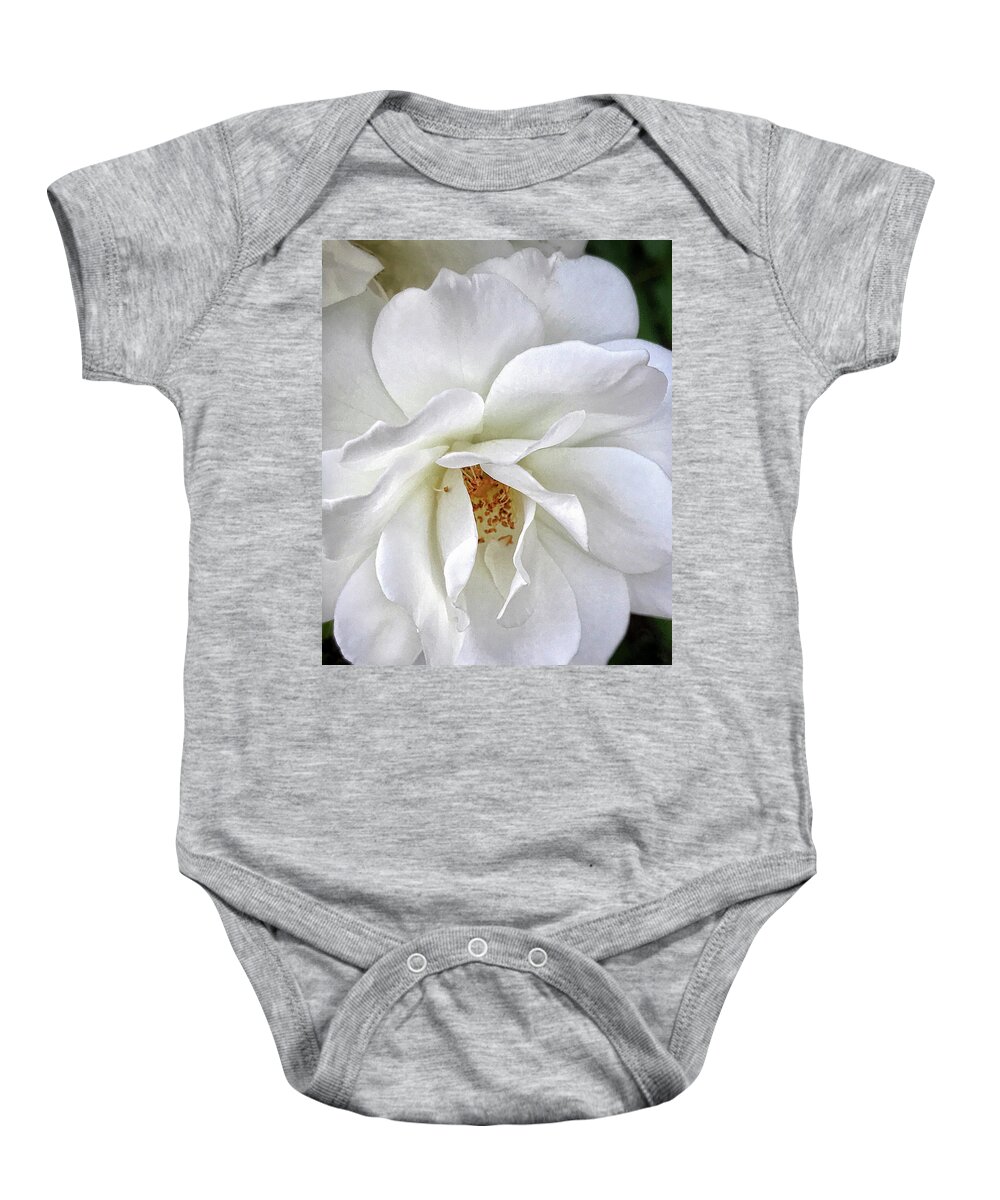 White Rose Baby Onesie featuring the photograph Petal Envy by Jill Love