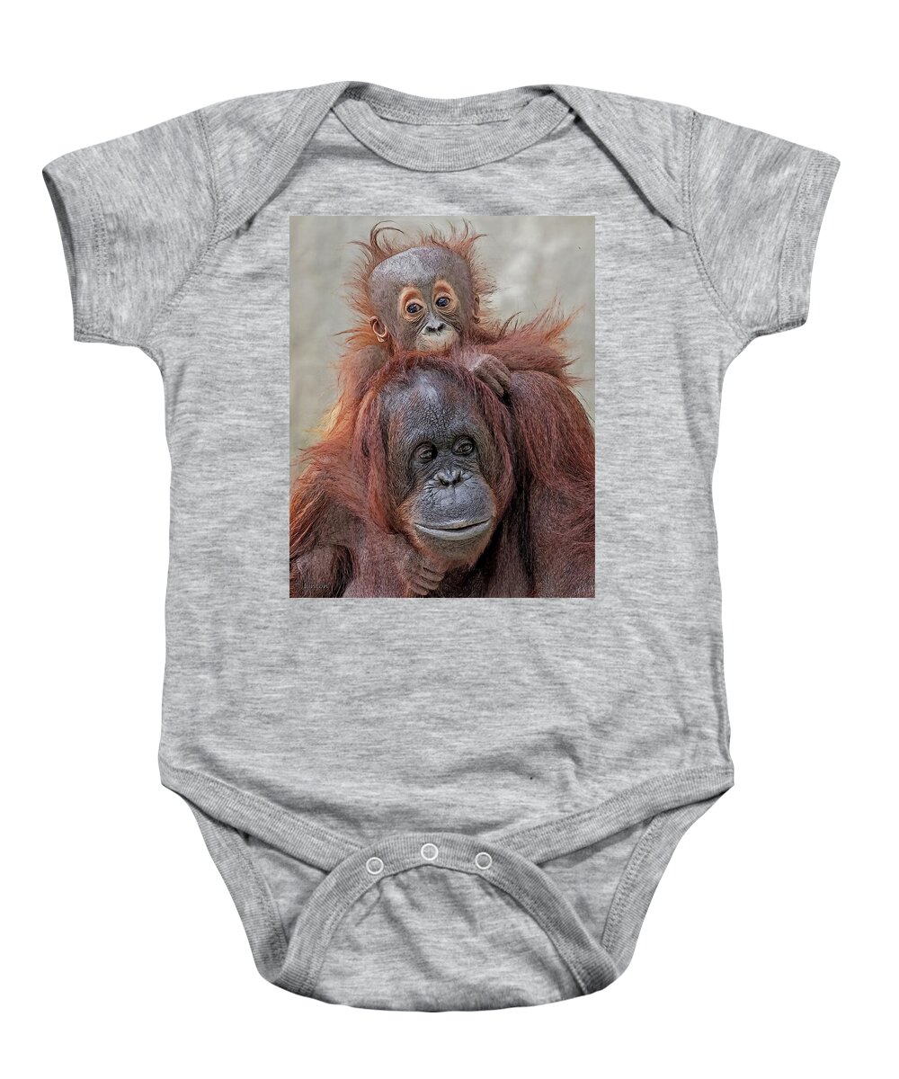 Orangutan Baby Onesie featuring the digital art Piggyback by Larry Linton