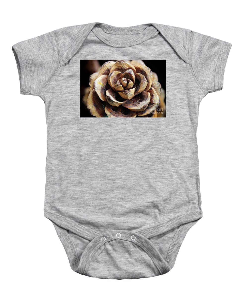 Pine Cone Baby Onesie featuring the photograph Pine Cone Rose by Karen Adams