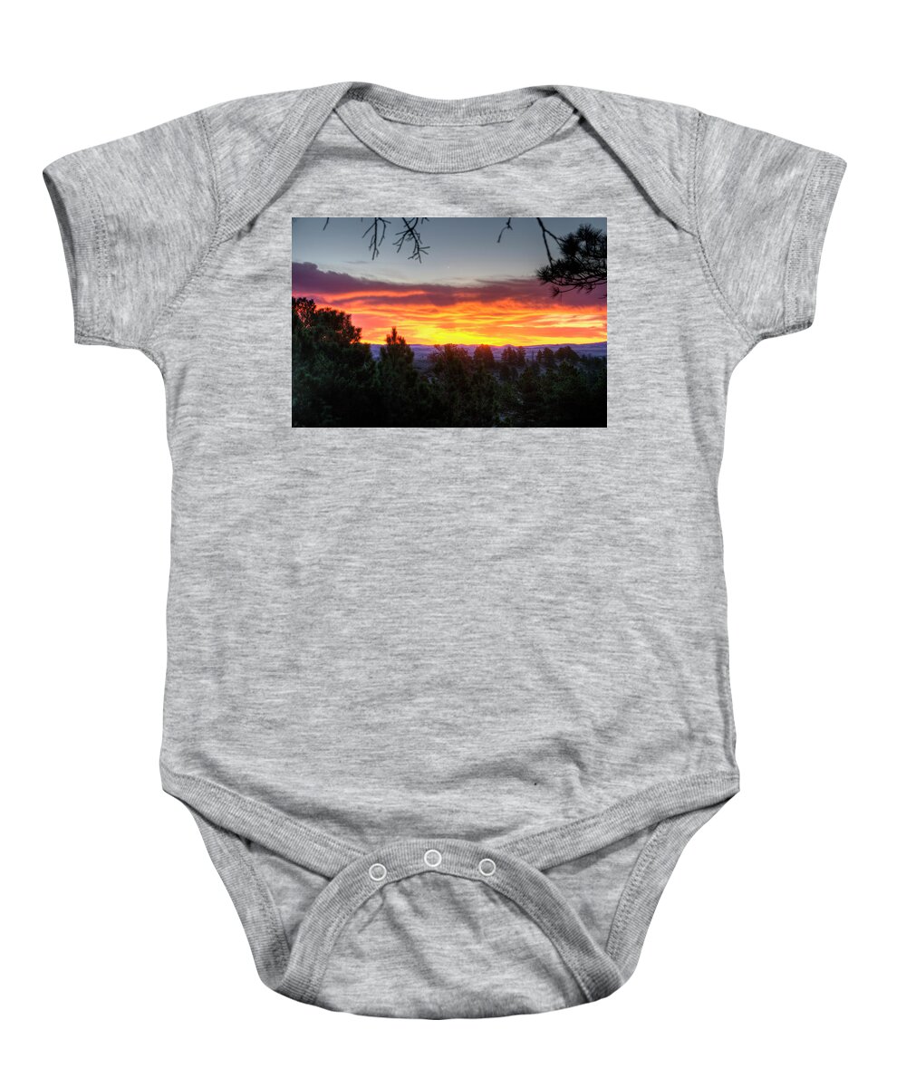 Pine Baby Onesie featuring the photograph Pine Sunrise by Fiskr Larsen