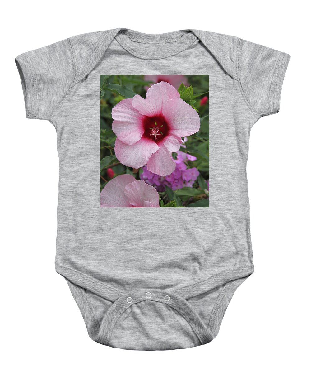 Flower Baby Onesie featuring the photograph Pink Hibiscus by Allen Nice-Webb
