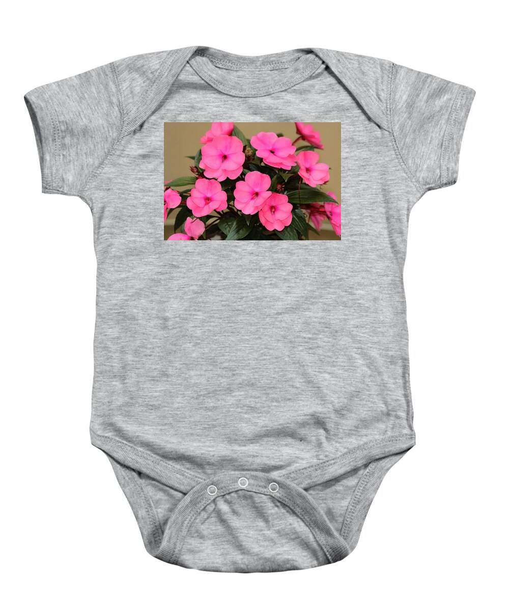 Nature Baby Onesie featuring the photograph Pink Impatiens by Sheila Brown