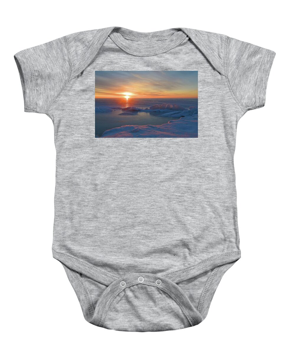 Abstract Baby Onesie featuring the digital art Pink Light At Sunrise by Lyle Crump