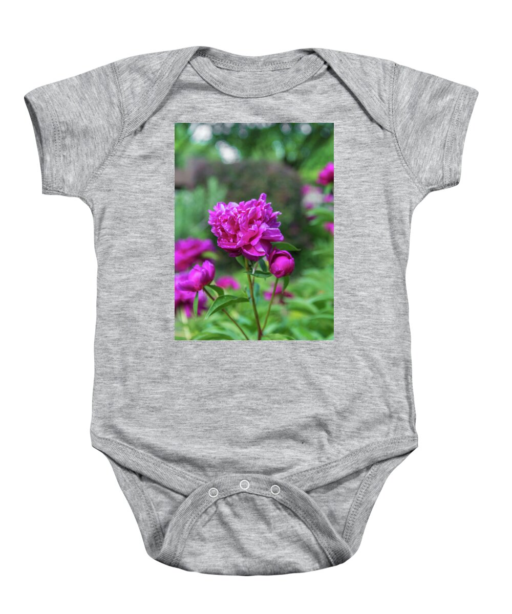 Peony Baby Onesie featuring the photograph Pink Peony by Pamela Williams