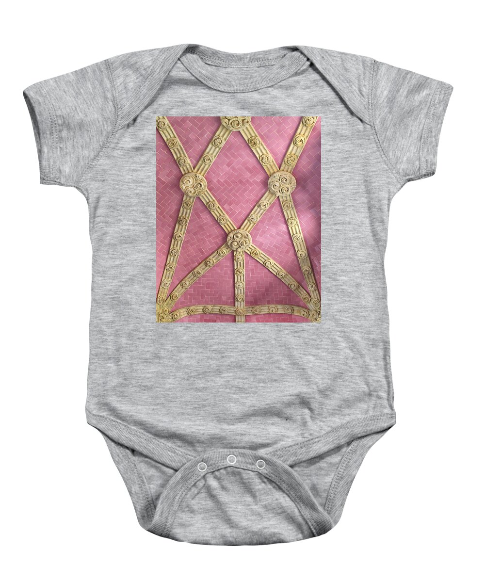 Barcelona Baby Onesie featuring the photograph Pink Tiled Ceiling at Sant Pau by Dave Mills