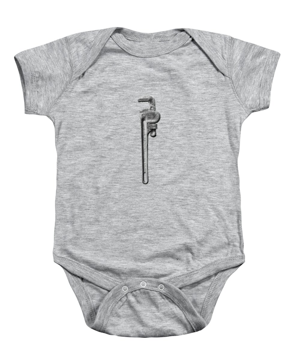 Antique Baby Onesie featuring the photograph Pipe Wrench on Plywood 62 in BW by YoPedro