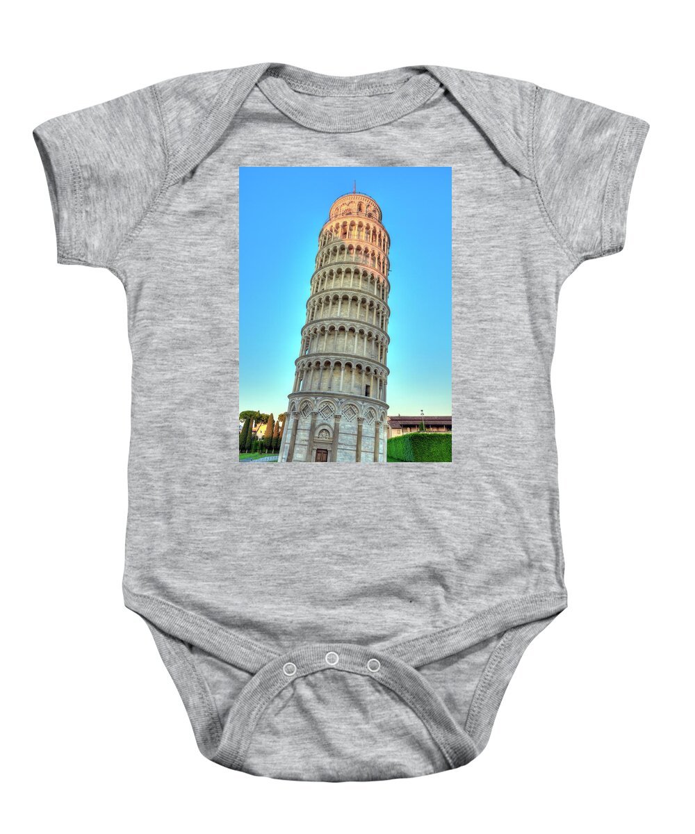 Pisa Baby Onesie featuring the photograph Pisa tower at Piazza del Duomo o dei Miracoli or Cathedral Square of Miracles, Italy, hdr by Elenarts - Elena Duvernay photo
