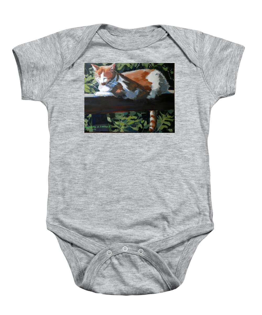 Yellow And White Cat Baby Onesie featuring the painting Piti by Martha Tisdale
