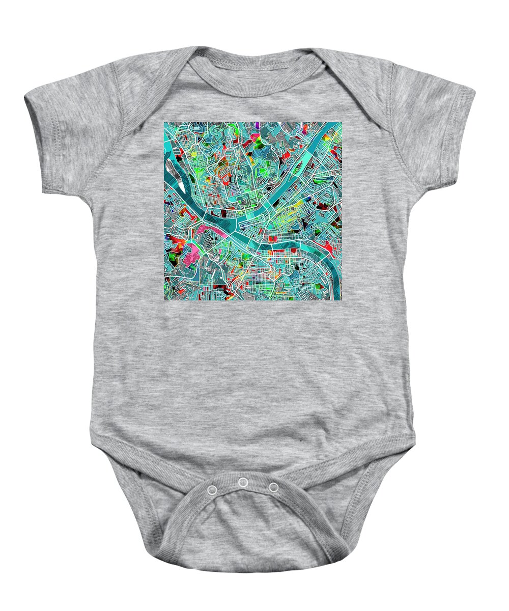 Pittsburgh Baby Onesie featuring the painting Pittsburgh map watercolor 4 by Bekim M