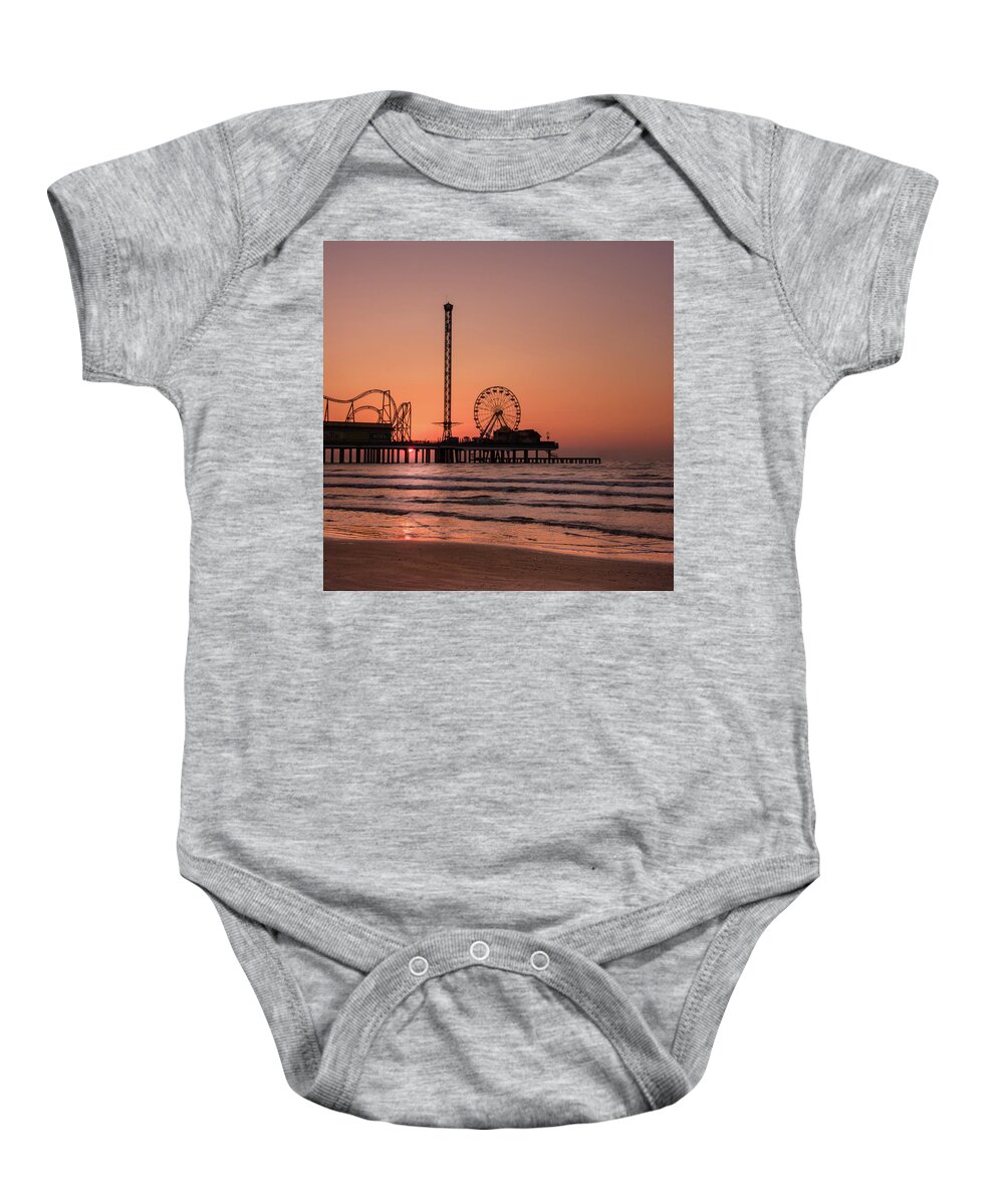 Galveston Baby Onesie featuring the photograph Pleasure Pier at Sunrise by James Woody