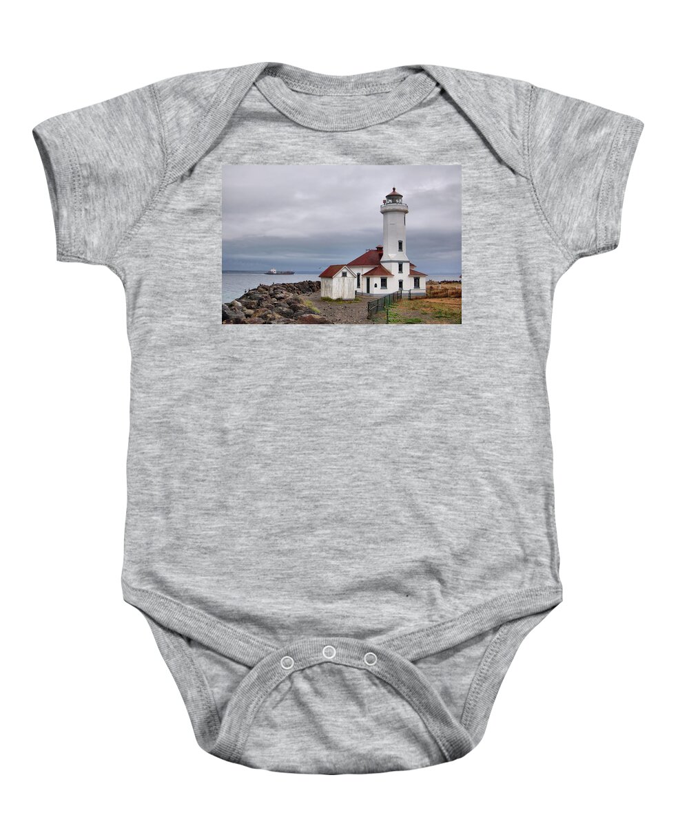 Point Wilson Lighthouse Baby Onesie featuring the photograph Point Wilson Lighthouse by Ben Prepelka