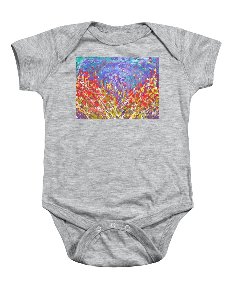 Poppies Baby Onesie featuring the painting Poppies Abstract Meadow Painting by Manjiri Kanvinde