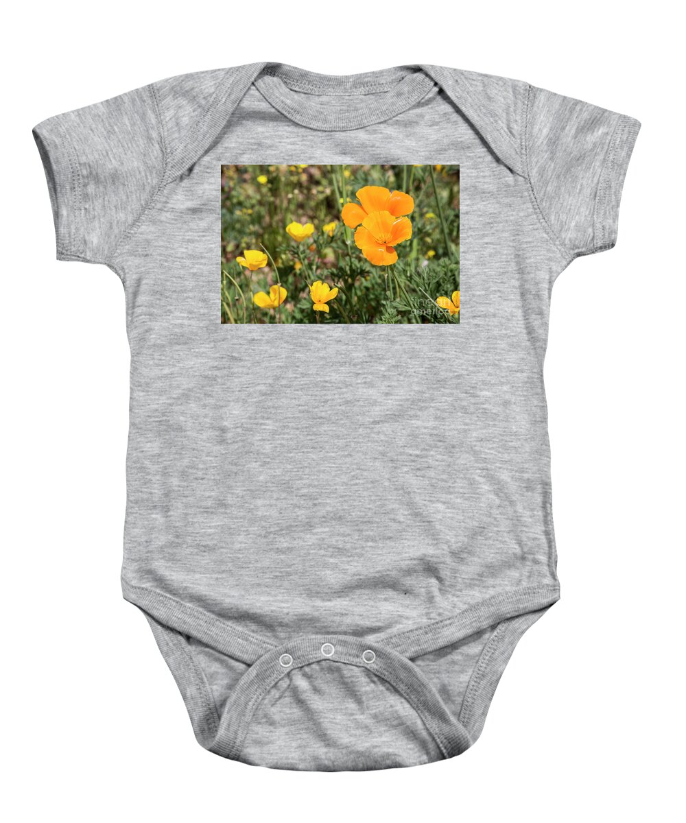 Desert Baby Onesie featuring the photograph Poppies in Bloom by Kathy McClure
