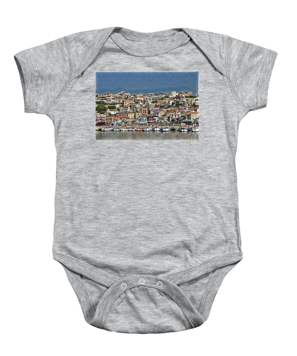 Parga Baby Onesie featuring the drawing Port City Parga Greece - DWP1163344 by Dean Wittle