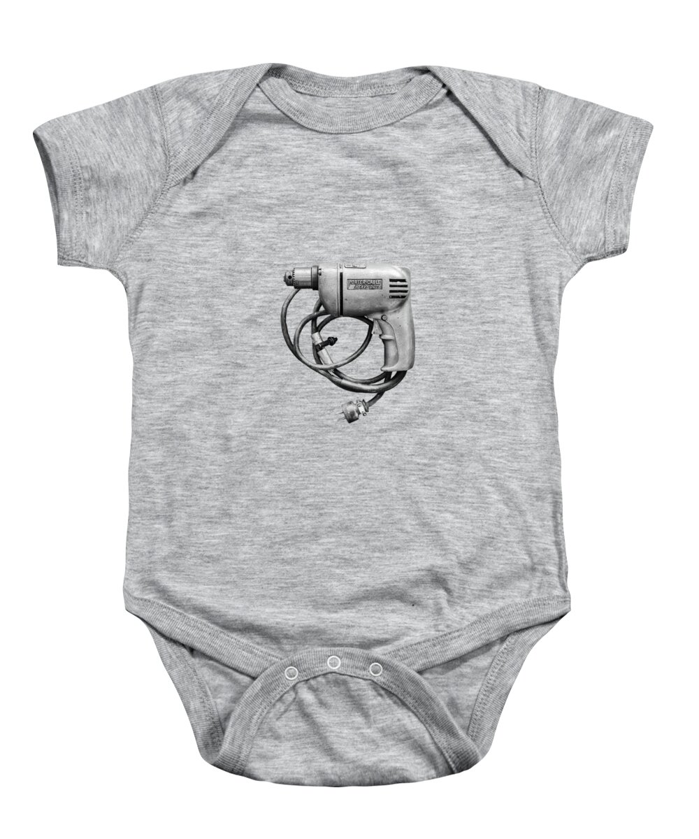 Antique Baby Onesie featuring the photograph Porter Cable Drill on Plywood 76 in BW by YoPedro