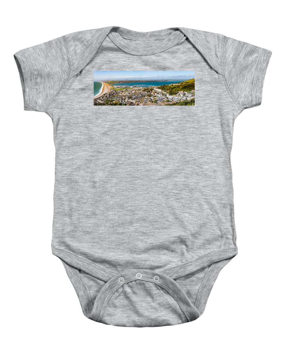 Portland Baby Onesie featuring the photograph Portland and Chesil Beach by Colin Rayner