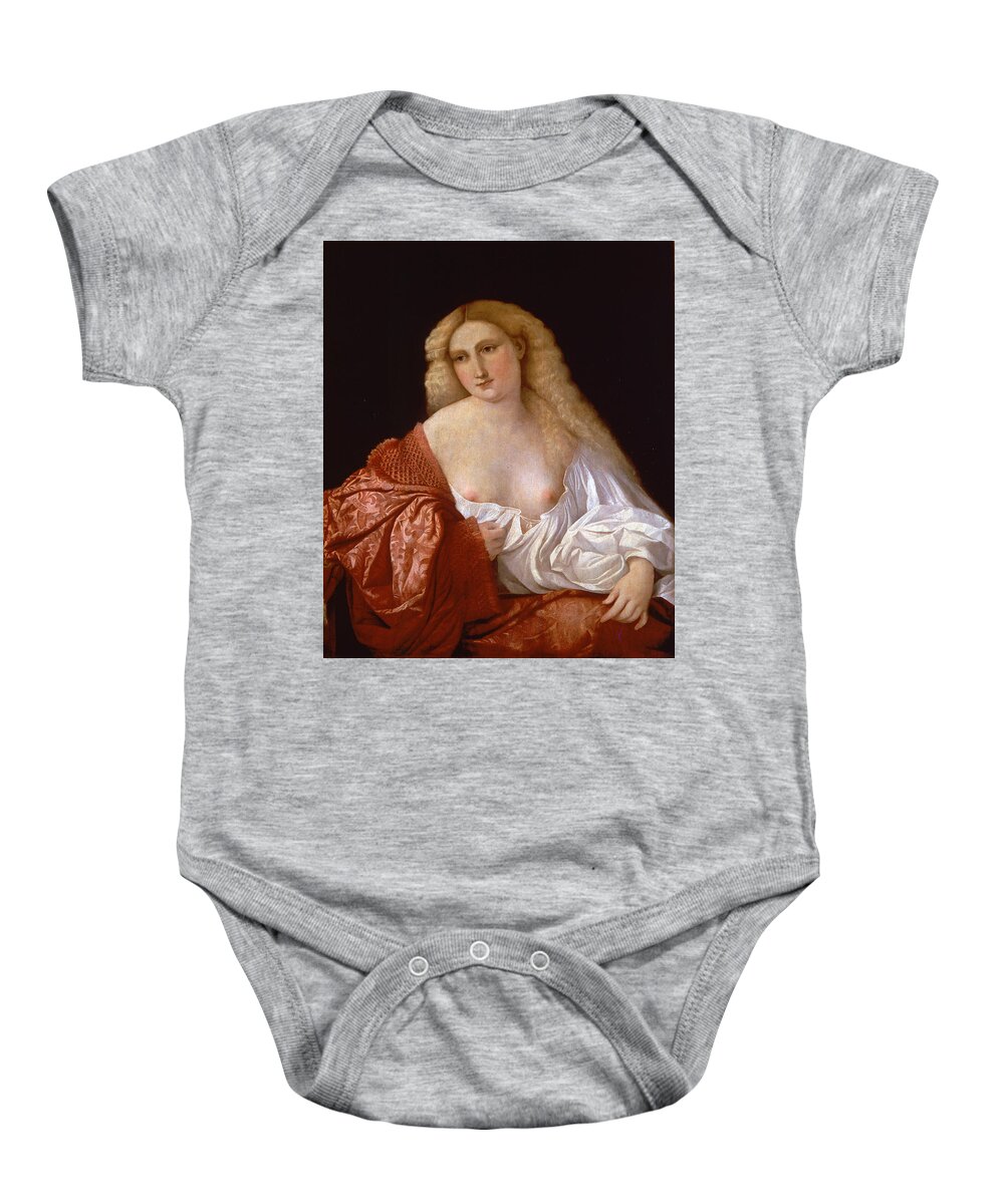 Palma Vecchio Baby Onesie featuring the painting Portrait of a Woman know as Portrait of a Courtsesan by Palma Vecchio