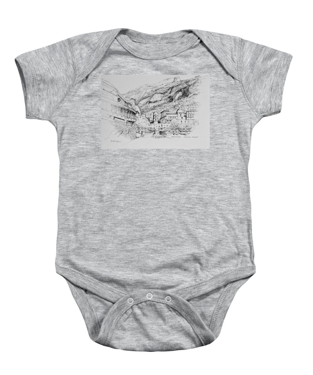 Italy Baby Onesie featuring the drawing Positano on the Amalfi Coast of Italy by Dai Wynn