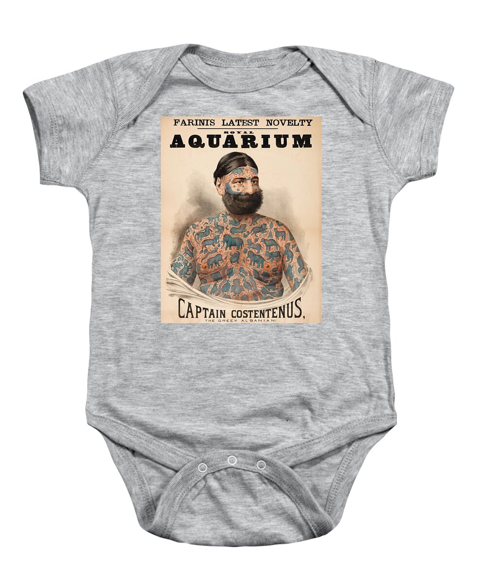 Antique Poster Baby Onesie featuring the painting Poster of Captain Costentenus tattooed from head to foot by Vincent Monozlay