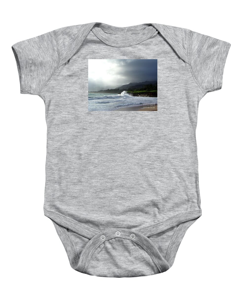 Pounders Beach Baby Onesie featuring the painting Pounders Beach North Shore Hawaii by Carl Gouveia