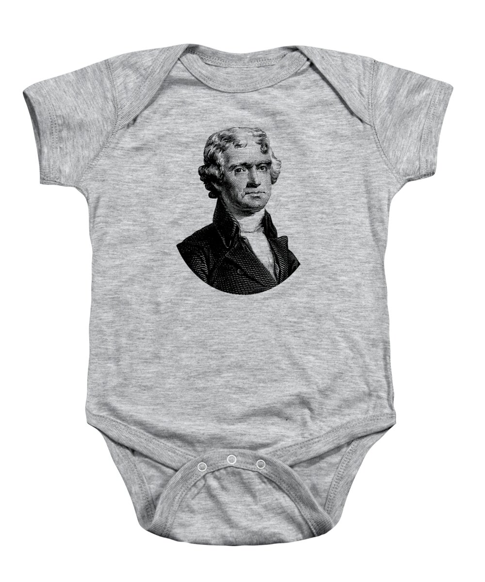 Thomas Jefferson Baby Onesie featuring the mixed media President Thomas Jefferson Graphic by War Is Hell Store