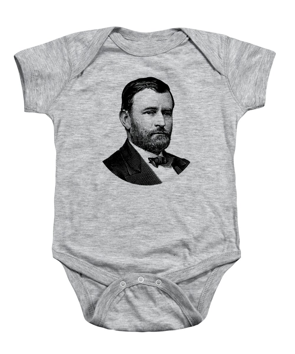Ulysses Grant Baby Onesie featuring the digital art President Ulysses S. Grant Graphic White 2 by War Is Hell Store