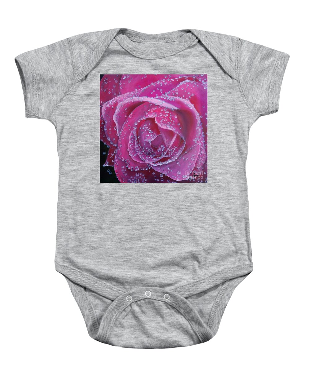 Pink Rose Baby Onesie featuring the painting Pretty in Pink by Karen Jane Jones
