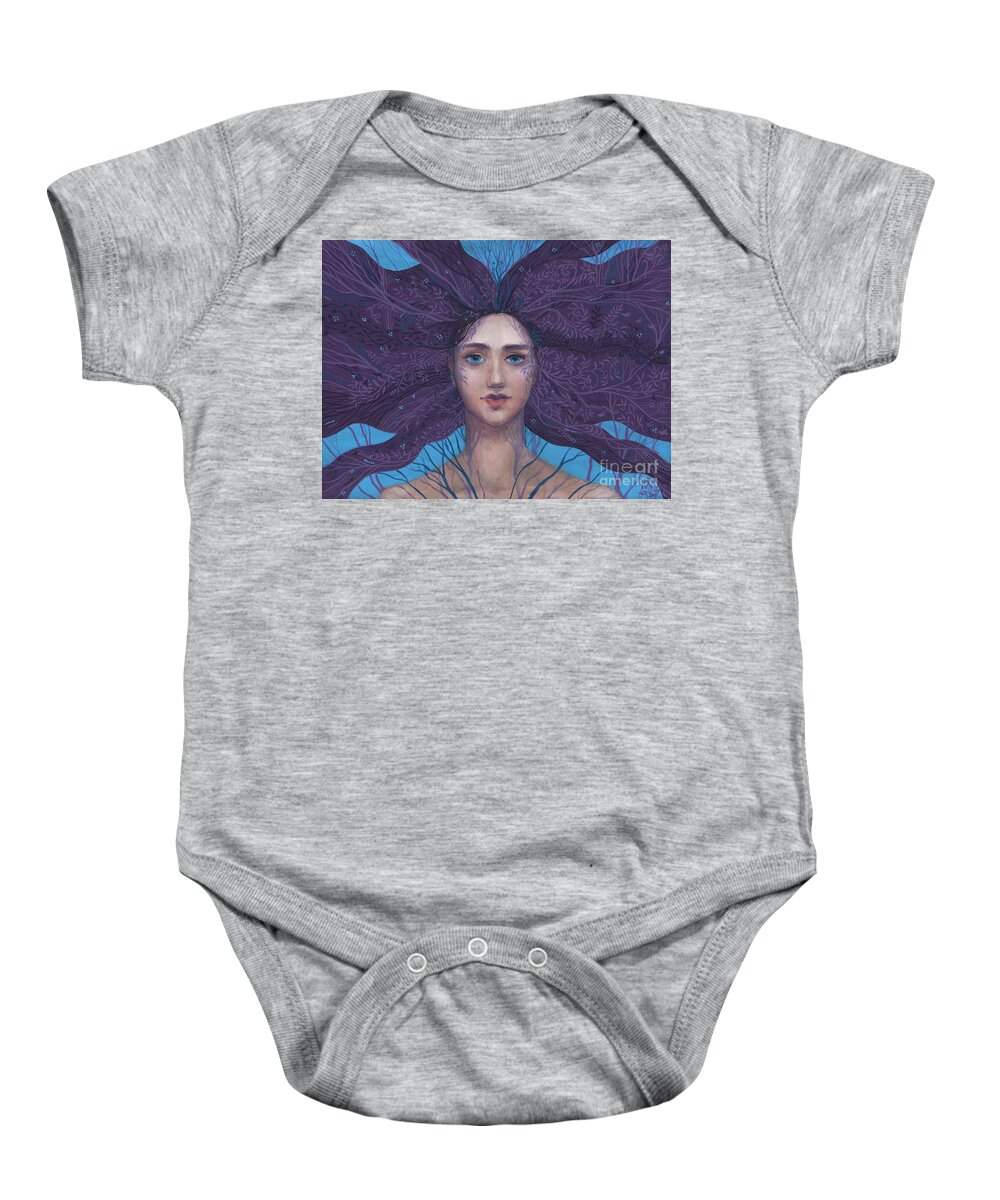 Woman Girl Face Baby Onesie featuring the painting Primavera, spring goddess, imaginary portrait by Julia Khoroshikh