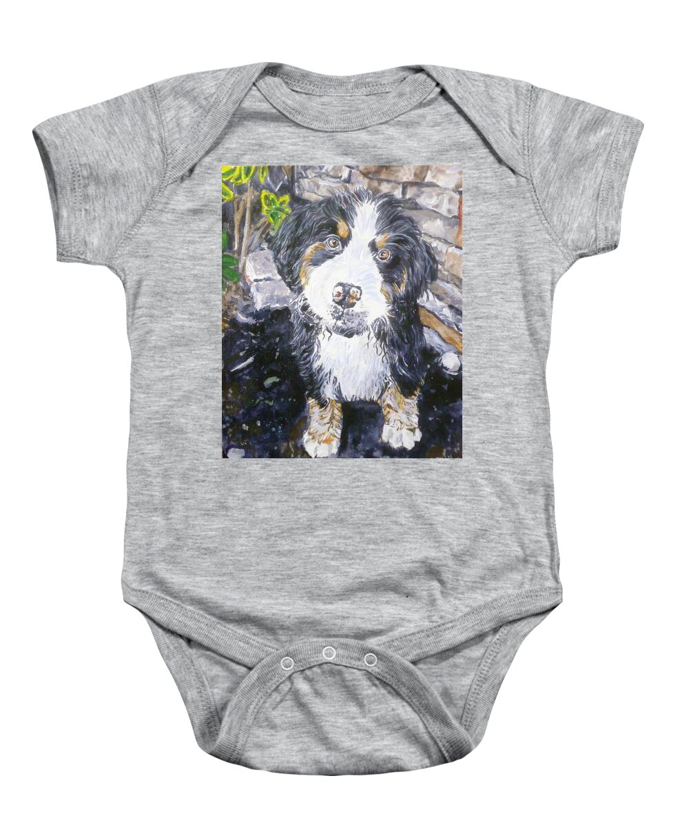 Puppy Baby Onesie featuring the painting Puppy by Bryan Bustard