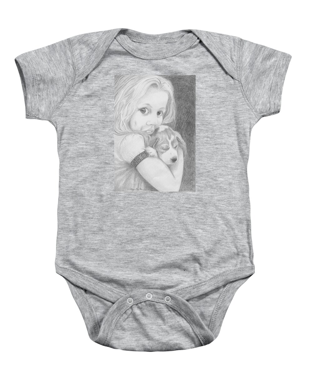 Girl Baby Onesie featuring the drawing Puppy Dog Eyes by Harry Moulton