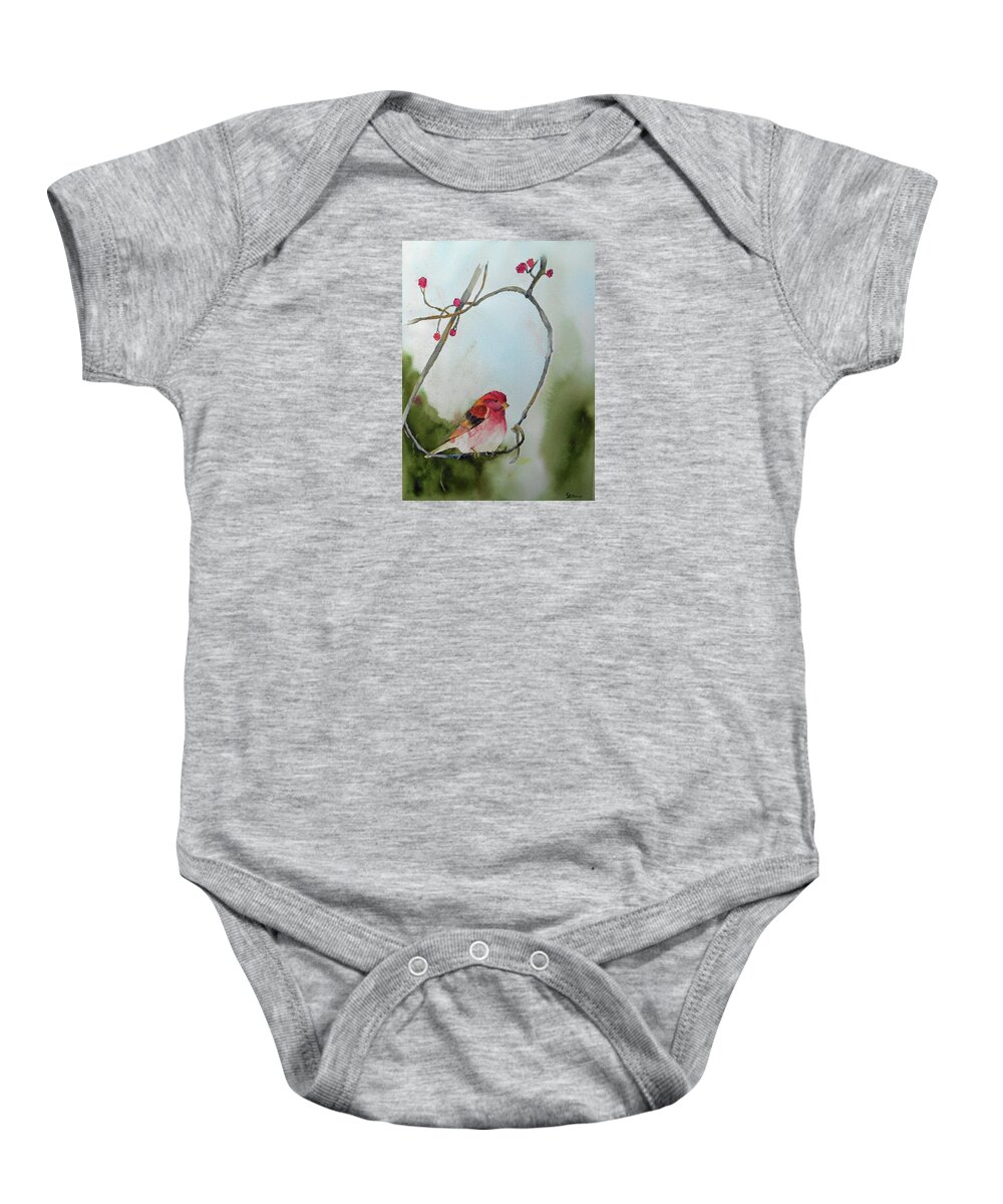 Finch Baby Onesie featuring the painting Purple Finch by Christine Lathrop