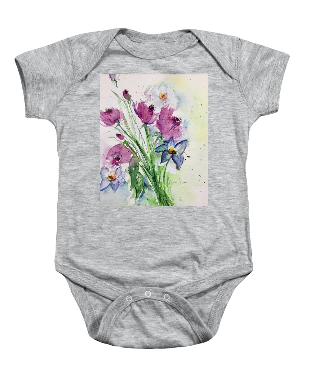Purple Flowers Baby Onesie featuring the painting Purple Flowers 3 by Britta Zehm
